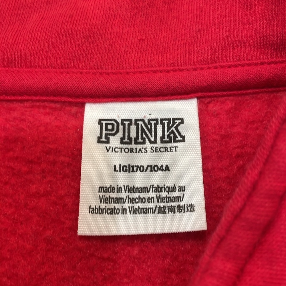 VICTORIA'S SECRET PINK FLEECE QUARTER-ZIP Red Sweater size large - Picture 6 of 8